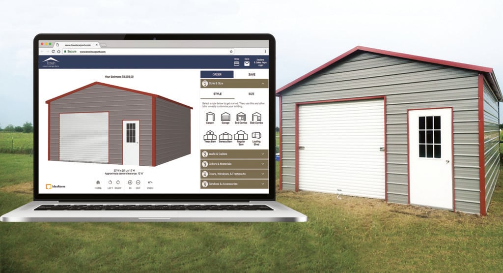 Image of a Texwin custom building along with the IdeaRoom product configurator for that building.