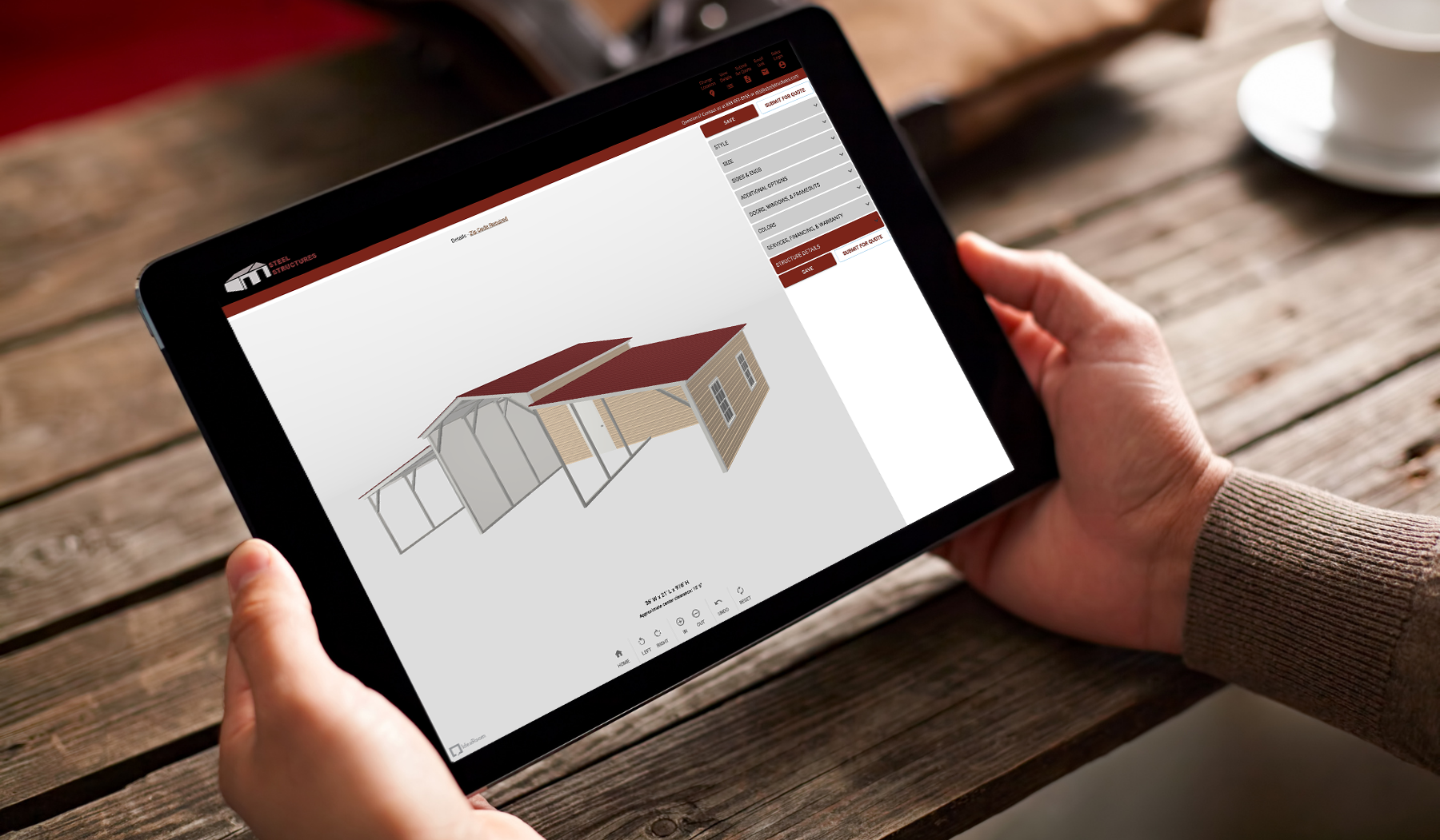 IdeaRoom for Carports 3D Configurator Tablet Image