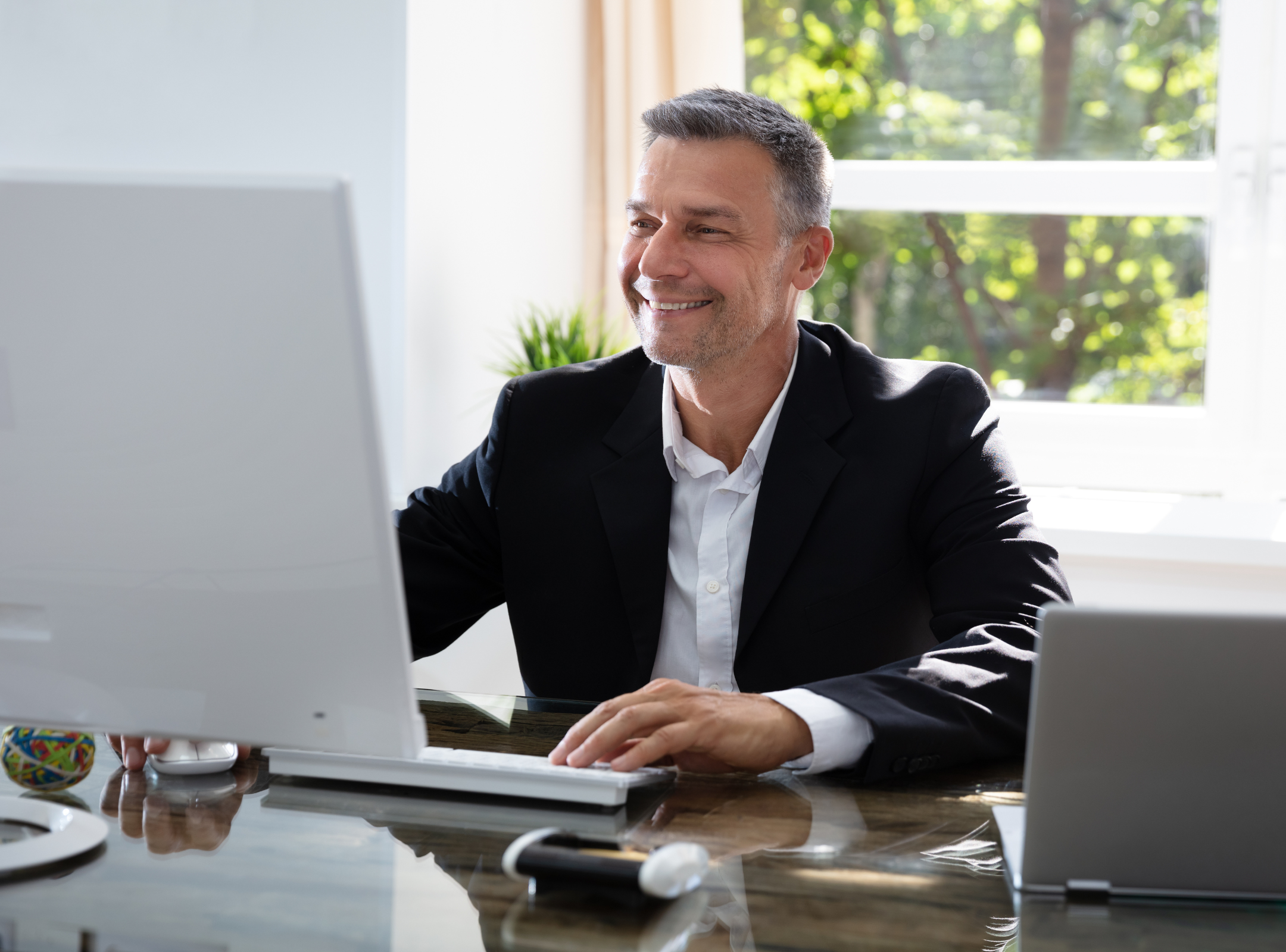 happy man on computer