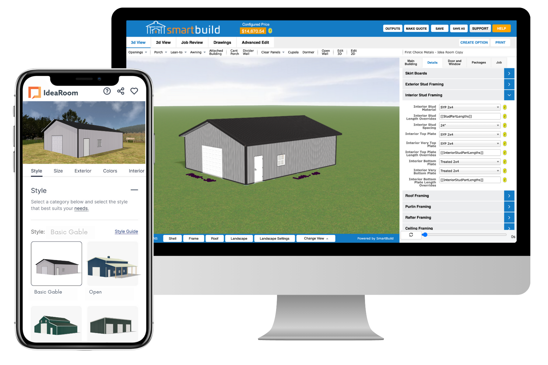 IdeaRoom and SmartBuild Systems user interface on mobile and desktop