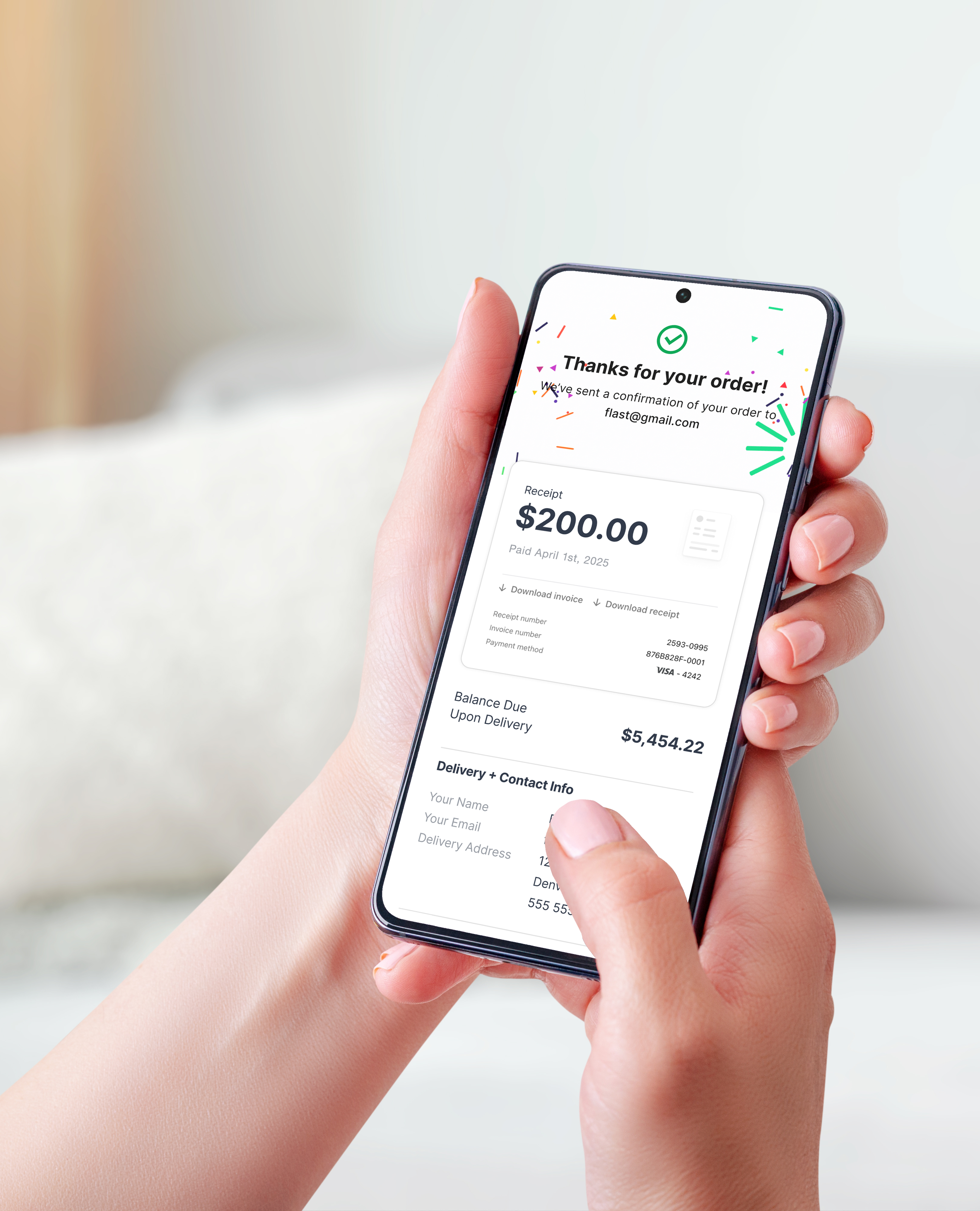 IdeaPay Post-Checkout Congratulations Screen on Smart Phone
