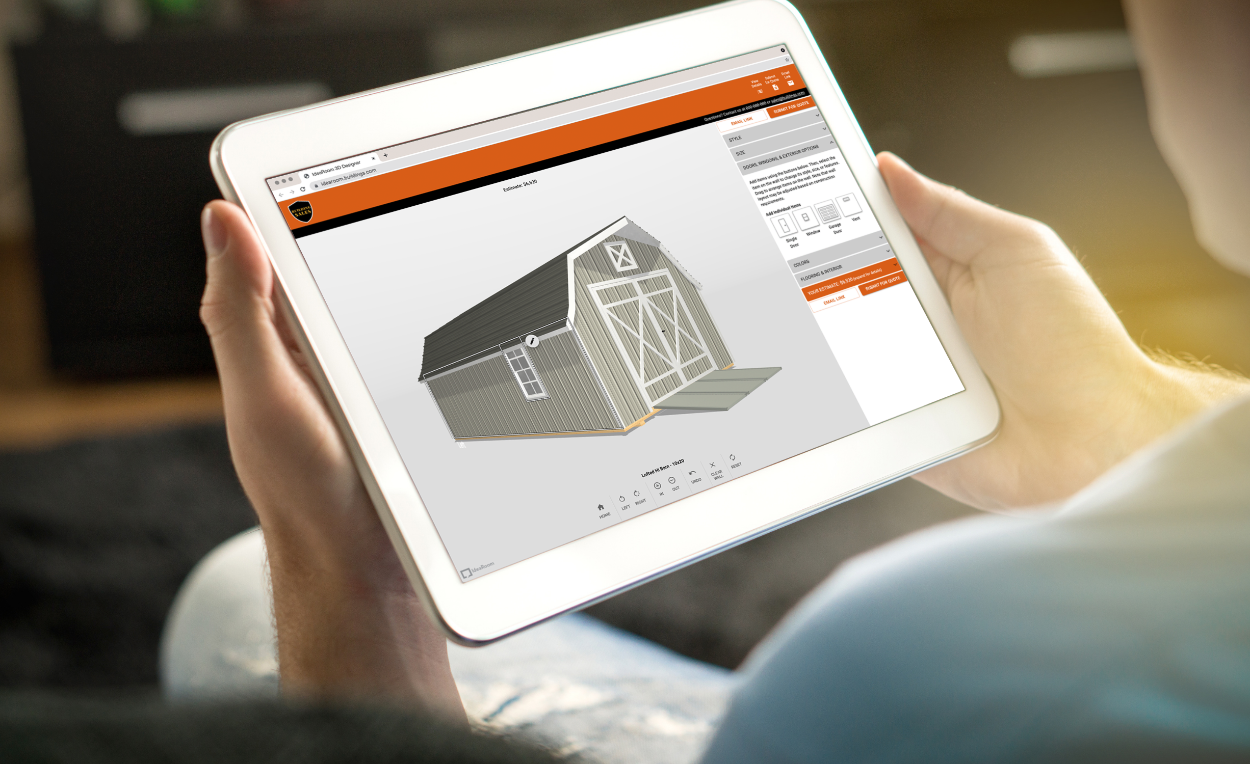 IdeaRoom for Sheds 3D Configurator Tablet Image